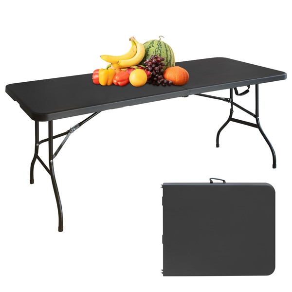 MIIUDGIG Portable 6Ft Plastic Folding Table, Heavy Duty 6ft Fold-in-Half