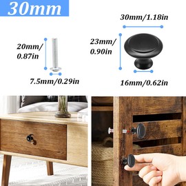 Hocansen 12 PCS Round Drawer Handles 30mm Metal Furniture Pull Knobs with Screws Single Hole Cupboard Door Knobs Black Mushroom Knobs for Drawer,Cabinet and Dresser (Black/30mm/LS-YX)