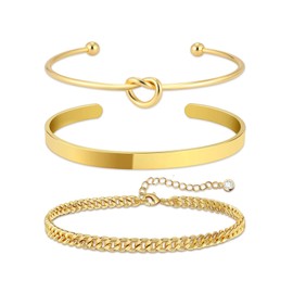 YOEE 9ct Gold Bracelets Gold Bangle for Women-Gold Bracelet for Women Gold Tennis Bracelet Gold Bangle for Women Gold Cuff Bracelet, 3pcs Bracelets for Womens Gold Jewellery Set Birthday Christmas