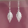Sterling Silver Falling Feather Leaf Wing Drop Dangle Hook Earrings