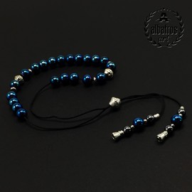 ALBATROSART Design Greek KOMBOLOI Series Worry Beads - Begleri Pony Anxiety Rosary for Relaxation and Stress Relief (Blue Hematite Shiny - 8 mm, 21 Beads)