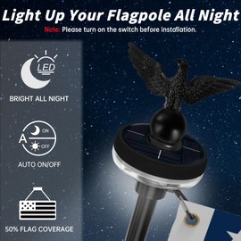 7FT Black Flag Pole Kit for Outside House with American Flag & Solar Light,1" Thickened Stainless Steel Wall Mount Flagpole with 180°Adjustable Bracket for Residential Outdoor Porch