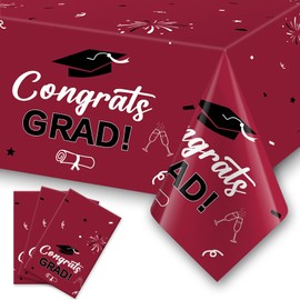 Slergut Maroon Graduation Decorations 2025, 3 Pack Maroon Graduation Tablecloth 54"x108", Congrats Grad Graduation Party Decorations Plastic Tablecloth for College High School 2025 Graduation Decor
