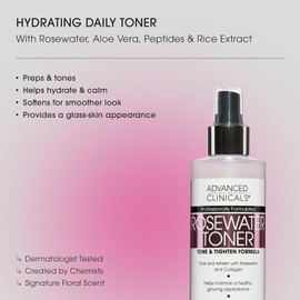 Advanced Clinical Collagen + Rosewater Facial Mist Toner with Charcoal and Aloe Vera.Alcohol-free PH balancing formula tones and hydrates skin to improve overall skin tone and Vitamin C Mist / 고급 임상 콜라겐 + 로즈워터 페이셜 미스트 토너와 숯 및 알로에 베라. 무알코올 PH 밸런싱 포뮬러가 피부를 하고 수분을 공급하여 전체 피부 톤을 개선하고 얼굴 미스트를 Vitamin C Mist