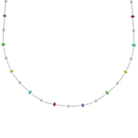 LES POULETTES BIJOUX - Sterling Silver 925 Necklace Rainbow Enamel Beads and 925 Silver Beads, Enamel, Pearl