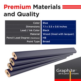 GRAPHITE Hard Lead Carpenter Pencil #2 Lumber Pencil (1) Pack of 12 PCS - Industrial Pencil Wood Flooring Marker for Wood Working Tools Marking & Concrete Marking - Blue