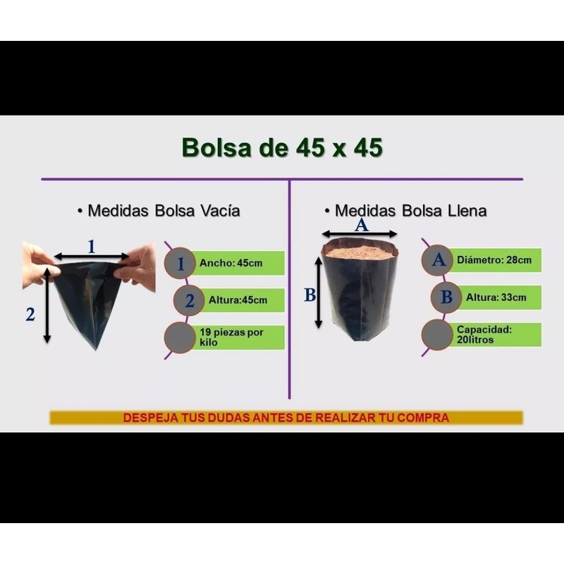 Genérico Bolsas (45x45) Bolsas de vivero 14 pzs