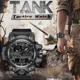 Mens Sport Watch Digital Waterproof Military Tactical Watches Outdoor Analog Watch Army Big Face LED Alarm Stopwatch Shockproof Electronic Watch for Men