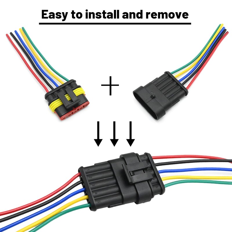 Vkinman 5 Sets 5-Pin Waterproof Automotive Electrical Connector Plug and
