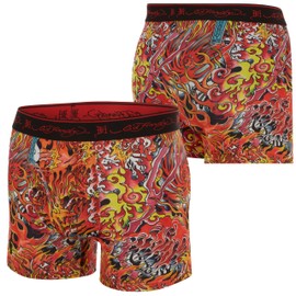 ED HARDY Men's Underwear Boxer Briefs - Comfortable, Breathable, Stylish Design -4 Pack, Tattoo Graphics, Fire, Skull, Eagle, 2XLarge Multicolor
