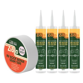 Ziollo RV Repair Kit with 4 x 10oz Tubes of Self Leveling Caulking Lap Sealant & 1 RV Roof Repair Seam Tape 4" x 25' | White | for Rubber Roofs & EPDM
