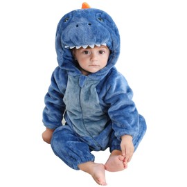 COOKY.D Baby Animal Hooded Zipper Jumpsuit Newborn Boys Girls Flannel Sleepsuit Toddler Outfits Outerwear,Blue 24-30 Months