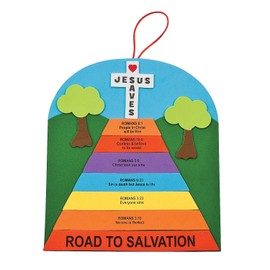 Fun Express Romans Road Sign Craft Kit - DIY Religious Crafts Kids - Ideal for Sunday School Bible Lessons and Faith-Based Activities - Perfect for Religious Education and Church Projects - 12 Pieces