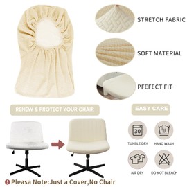 LavishCover Armless Chair Cover Office Desk Chair Cover, Waterproof and Elastic Criss Cross Chair Cover, Exquisite Vanity Chair Cover, Mid Back Wide Seat Accent Chair Covers(Cream,T-Type)
