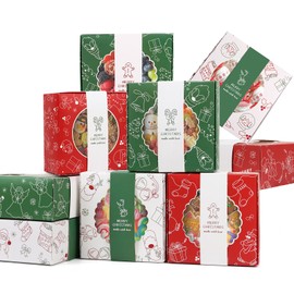 FOIMAS 12pcs Christmas Cookie Boxes, 6 x 6 x 3 Inches Christmas Bakery Gift Boxes with Window Treat Box for Homemade Cookies Bakery Donuts Cupcakes Xmas Cookies Wrapping Party Favor Gift Giving