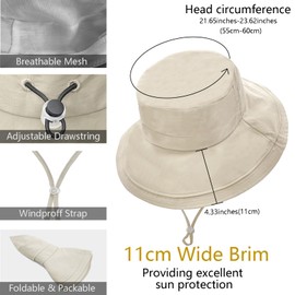 lifwimner Women's Sun Hat with Wide Brim, Foldable Sun Hats with Ponytail Waterproof Boonie Hat for Summer Beach Camping Safari Garden Fishing, beige, M