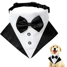 Dog Tuxedo Suit Bandana Set Dogs Wedding Party Suit for Small Medium Large Breed,Formal Dog Tuxedo Vest Set with Detachable Bow Ties Collar and Scarf,Gentle Pet Costume for Wedding Birthday Party