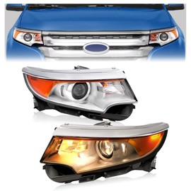 HECASA Pair Projector Headlights w/Bulbs Compatible with 2011-2014 Ford Edge Replacement for FO2502291 FO2503291 Headlamp Front Lamp Clear Lens Chrome Housing - Driver Passenger Side