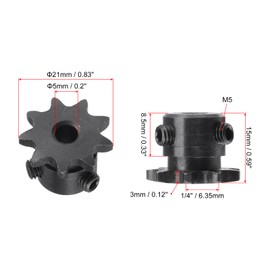sourcing map #25 Chain Roll Gear 5 mm Bore 1/4 Inch Distance 9 Tooth Single Beach Chain Sprocket C45 Carbon Steel 25 Roll Chain Sprocket with Set Screws for ISO 04C Chain Pack of 2