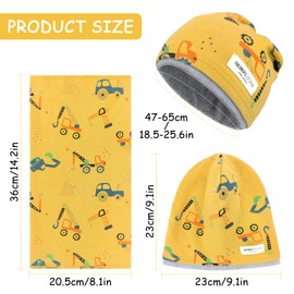 beifon Children's Beanie Hat & Loop Scarf Set, 95% Cotton Hat Scarf Set Girls Boys 2-8 Years, Tube Scarf Warm Winter Hat Knitted Hats for Autumn Winter Spring, yellow