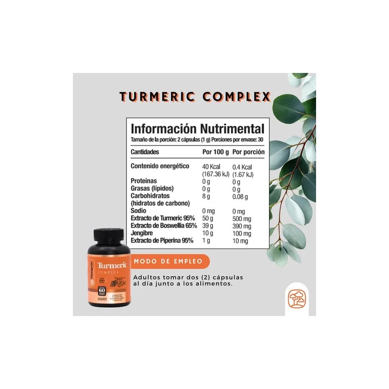 Suplemento de Cúrcuma Complejo con Boswellia, Jengibre y Pimienta Negra
