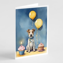 Caroline's Treasures Fox Terrier Happy Birthday Greeting Cards Pack of 8 Blank Cards with Envelopes Whimsical A7 Size 5x7 Blank Note Cards