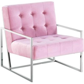 Best Master Furniture Beethoven 31.5" Velvet Accent Chair in Pink/Silver Plated