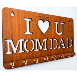 My Dream Carts I Love You Mom Dad Key Holder, Wooden Keychain Hanger, Key Hanger for Home Decor, Key Chain Holder for Wall Gift for World's Best Mother & Father, Designer Wall Mounted, Keys Organizer
