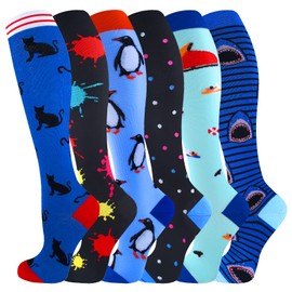 Bropite Calcetines de compresión para hombres y mujeres, 6 pares de calcetines de ajuste de cobre, adecuados para atletismo, enfermeras, embarazo, vuelo, viajes (grande-XL, multicolor 07 calcetines de compresión)