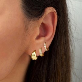 Gold Hoop Earrings for Women, 14k Gold Plated Earring Set Dainty Huggie Hoops Hypoallergenic Dangle Cartilage Small Lightweight CZ Earring Sets for Multiple Piercing