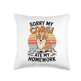 Funny Cute Corgi Ate My Homework Dog Lover Men Women Kids Throw Pillow
