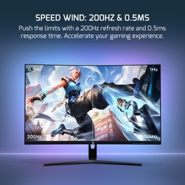 GAMEPOWER T50 27 Inch 1500R Curved Gaming Monitor, 200Hz 1080p Display, Full HD, 0.5ms Response Time, VA Panel, FreeSync, HDR, 125% sRGB, RGB Backlight, Dual Speakers, Zero Frame, HDMI/DP