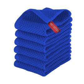 Elegant Comfort 100% Turkish Cotton 6-Pack Waffle Premium Kitchen Towels - Quick Drying and Super Absorbent Kitchen Dishcloth Towels, Ultra Soft Multi-Purpose Cleaning Towels, 13 x 13, Royal Blue