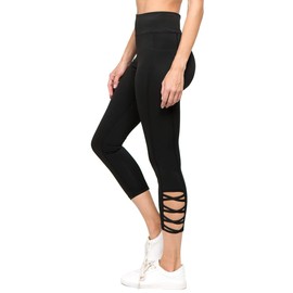 YELETE Lattice Criss Cross Straps Full Length Legging Plus Size Black Color Size XXXL