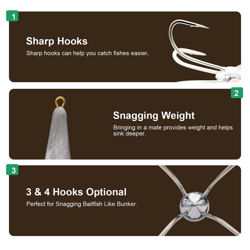 2pcs Snagging Hooks Snagging Weighted Treble Hooks Large Fishing Hooks