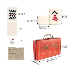 Florauspicious Chinese Mahjong Set, Traditional Majong Sets Chinese with 146PCS 0.87" x 0.59" x 0.47" Mini Mahjong Tiles, 2PCS Dot Dice & 6.7” Wooden Carry Case for Travel, Family Gathering, Party