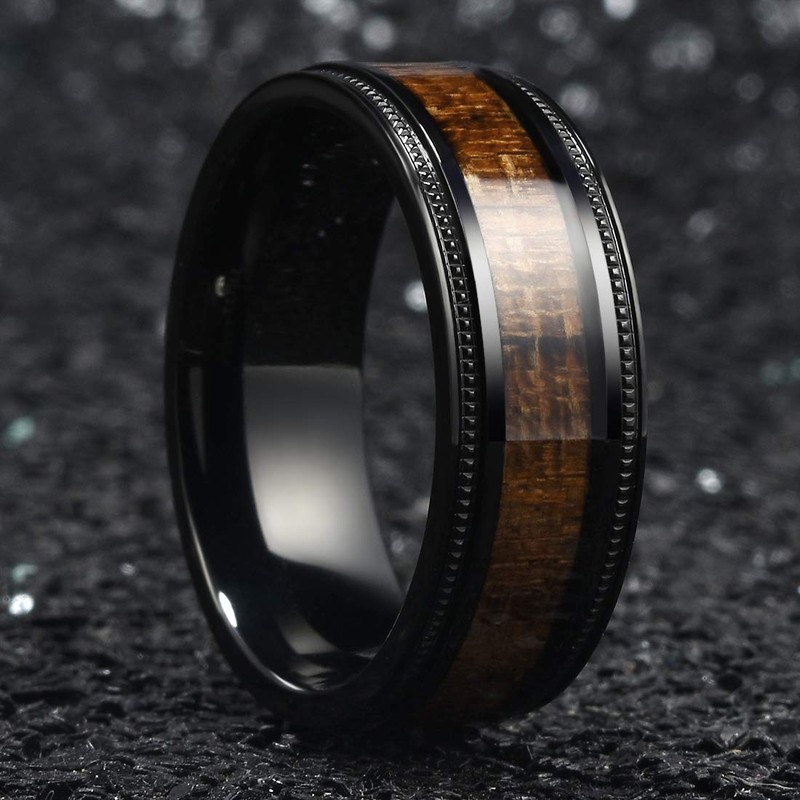 King Will NATURE 8mm Black Titanium Ring with Wood Inlay