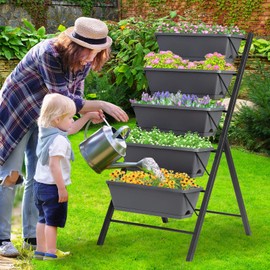 S AFSTAR 5-Tier Vertical Garden Planter, 5-Layer Raised Garden Bed with 5 Detachable Planter Boxes & Metal Frame, Indoor Outdoor Elevated Planting Containers for Flower Vegetables Fruit Herbs