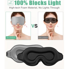 BeeVines - Máscara de dormir para hombres y mujeres, paquete de 2 mascarillas contorneadas 3D para dormir con correa ajustable, máscara moldeada para dormir de noche para los ojos, cubierta de sombra de ojos para viajes y yoga (negro y gris metálico)