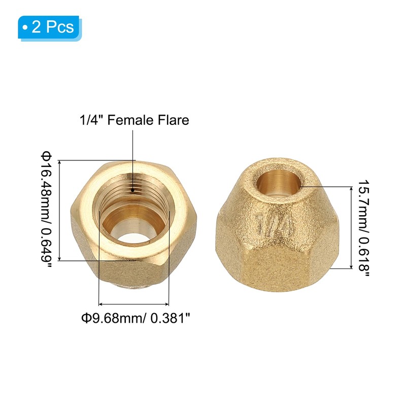 PATIKIL 1/4" Brass Flare Nut, 4Pcs 45 Degree SAE Union