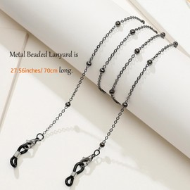 TuNan 2PCS Metal Lanyards Necklace with Clips Retractable for Id Badge Holder, Beaded Design Lanyards for Women Girls Teachers (Black, Silver)