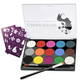 Chisafly Face Paints, Set of 15 Colors, Body Paint, Maternity Paint, Face Paint, White Painting, Safe, Non-toxic, Easy to Wash, Quick Drying, Eco Makeup, 2 Brushes, 4 Stencils, Cosplay, Costume,