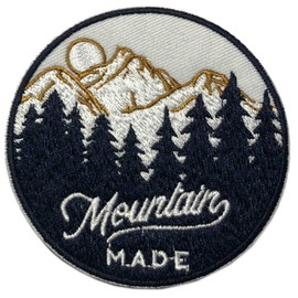 Mountain Made 3" Navy Blue Embroidered Patch DIY Iron or Sew-on Decorative Vacation Travel Souvenir Applique Wander Wildlife Hike Trek Camping Explore Nature Mountain Bear Guide National Park Trail