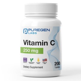 Puregen Labs Vitamin C 250 MG Supports a Healthy Immune System & Antioxidant Protection | Non-GMO | Gluten Free | Made in USA - 200 Tablets