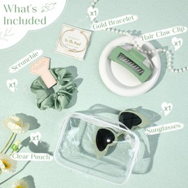 DEEKA 5 Pcs Bridesmaid Proposal Bag Set Gift Clear Makeup Toiletry Bag Bachelorette Party Favors Sunglasses Hair Claw Clips Scrunchies Knot Bracelets Bridal Wedding Party Gifts (Sage Green)