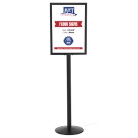 M&T Displays Sign Holder Stand, Black 18x24 Inch Poster Frame Double Sided Slide-in Aluminum Easy Loading Floor Standing Pedestal Advertisement Post Commercial Menu Holder Round Heavyweight Base
