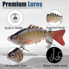 Bass Swimbait, 5pcs Fishing Lures for Bass Trout Walleye Predator Fish-Slow Sinking Bionic Swimming Fishing Lures with Treble Hooks Segment Multi-Jointed Swimbaits for Freshwater Saltwater