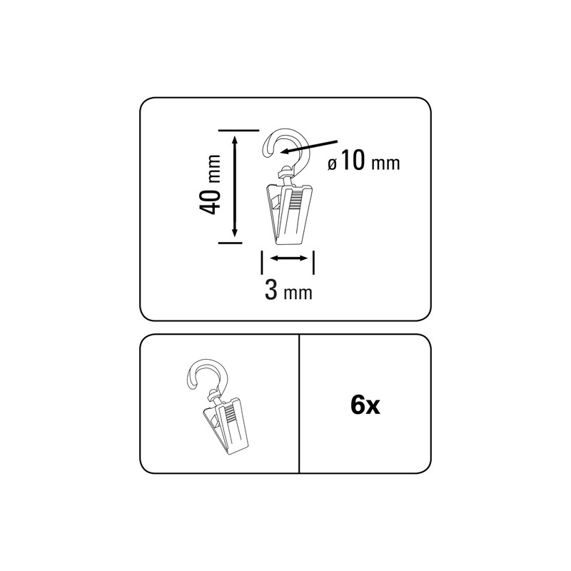 GARDINIA Hooks with Clip for Curtain Rings Diameter 28 mm,