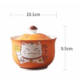 Ceramics Japanese Maneki Neko Lucky Cat Sugar Salt Pepper Storage Jar with Lid And Spoon