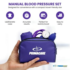 Primacare Medical DS-9197-PU Professional Classic Series Manual Adult Size Blood Pressure Kit, Emergency Bp kit with Stethoscope and Portable Leatherette Case, Nylon Cuff, Purple